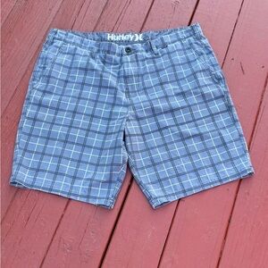 Hurley Men’s 38 Gray Plaid Chino Style Shorts